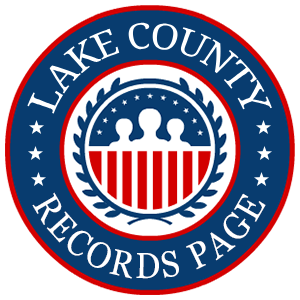 A round, red, white, and blue logo with the words 'Lake County Records Page' in relation to the state of Illinois.