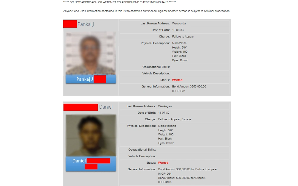 A screenshot of the most wanted sex offenders listed by the Lake County Sheriff's Office displaying their mugshots, names, and other physical characteristics or descriptions to identify them.