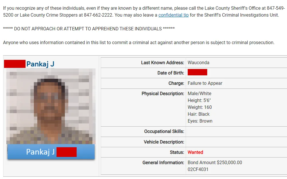 A screenshot of the most wanted sex offenders listed by the Lake County Sheriff's Office displays the offender's mugshot, name, birthday, and other physical characteristics or descriptions.
